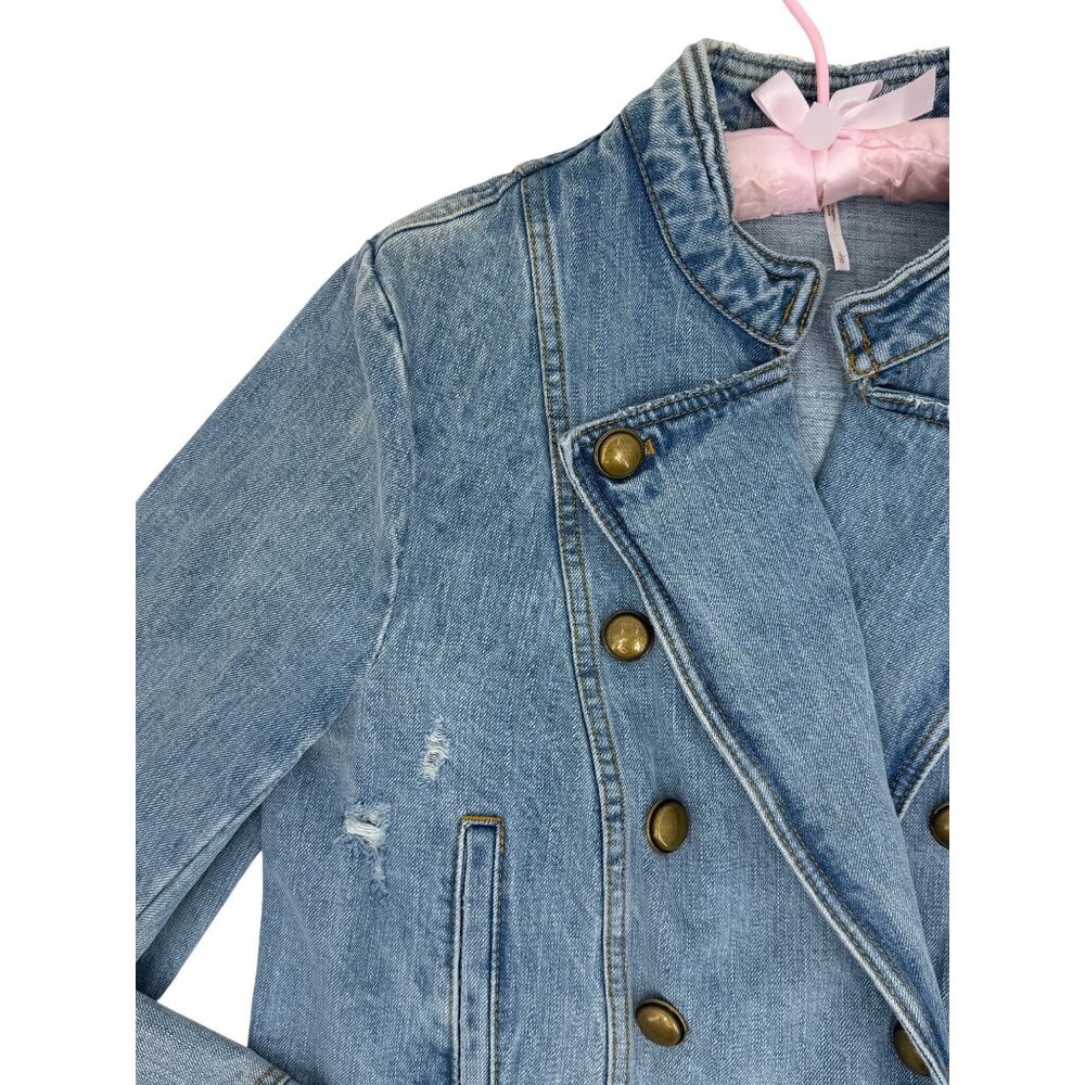 RARE Free People Military Denim Jacket L| Coastal Cowgirl Grunge Boho Streetwear - Picture 12 of 16